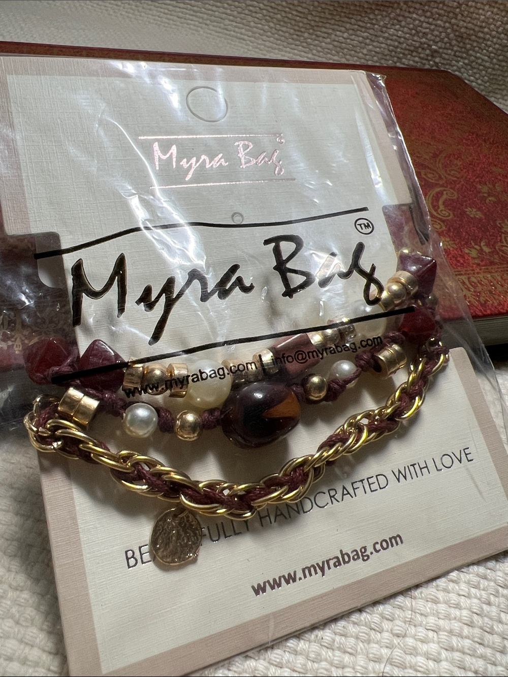 Myra Bag Burgundy and Gold Layered Bracelet Set